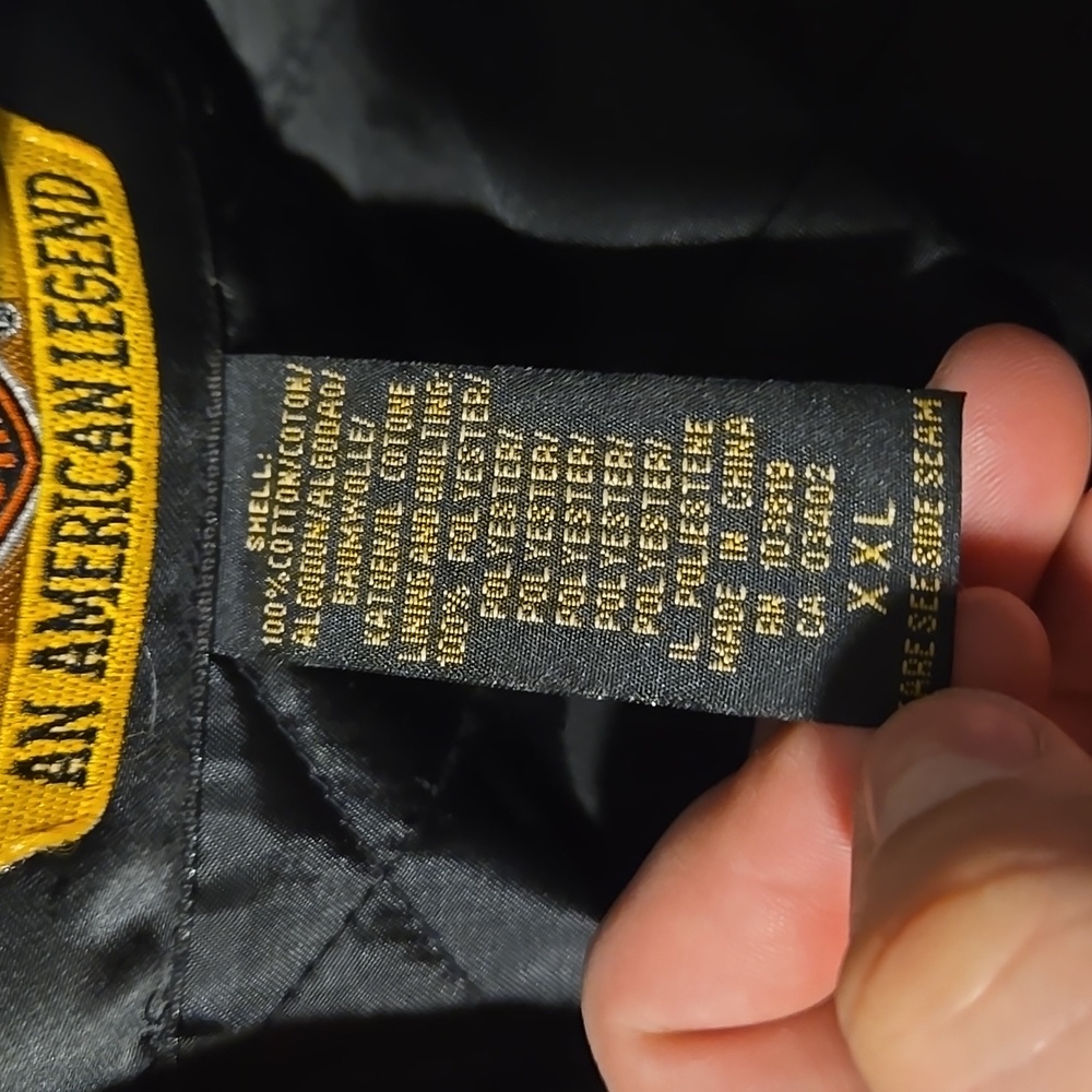 Vintage Harley-Davidson Black and Orange Quilted Bomber Moto Jacket XXL - Picture 10 of 16